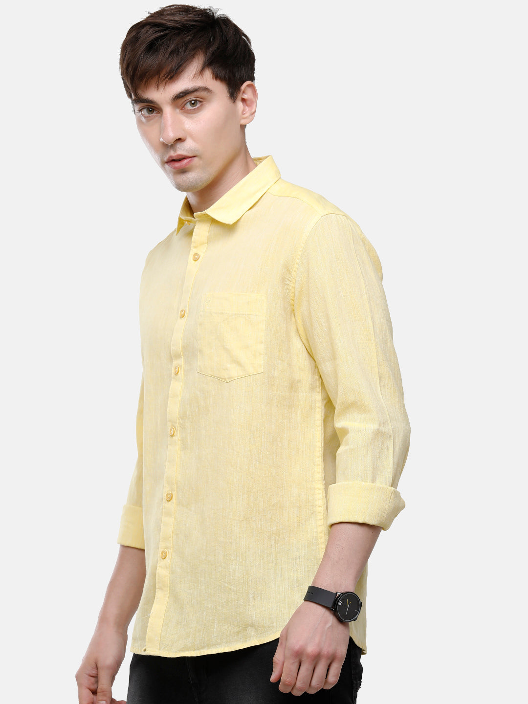 Classic Polo Mens Slim Fit Polo Neck Yellow Woven Shirt - Porsh-Yellow FS