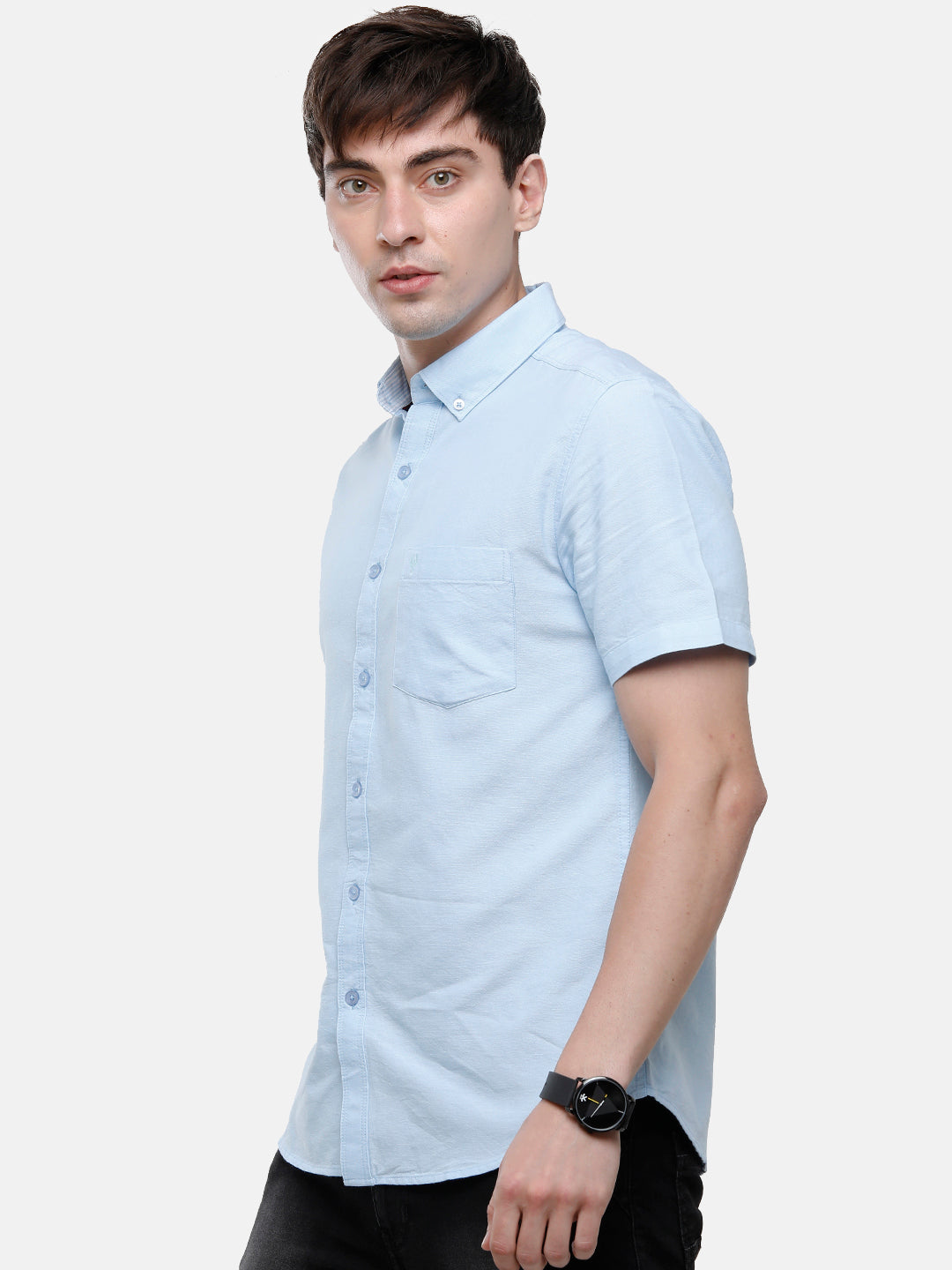 Classic Polo Men's Cotton Light Blue Solid Half Sleeve Shirt - Enzo-L.Blue-Mf-Hs