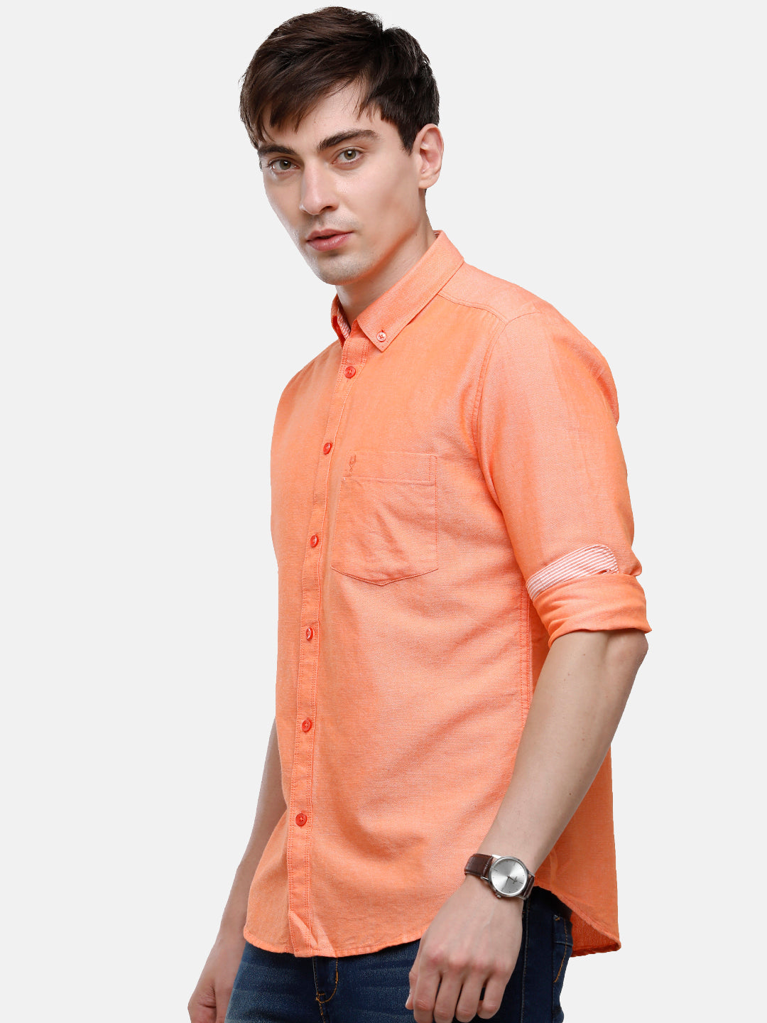 Classic Polo Men's Cotton Orange Solid Full Sleeve Shirt - Enzo-Orange-Fs