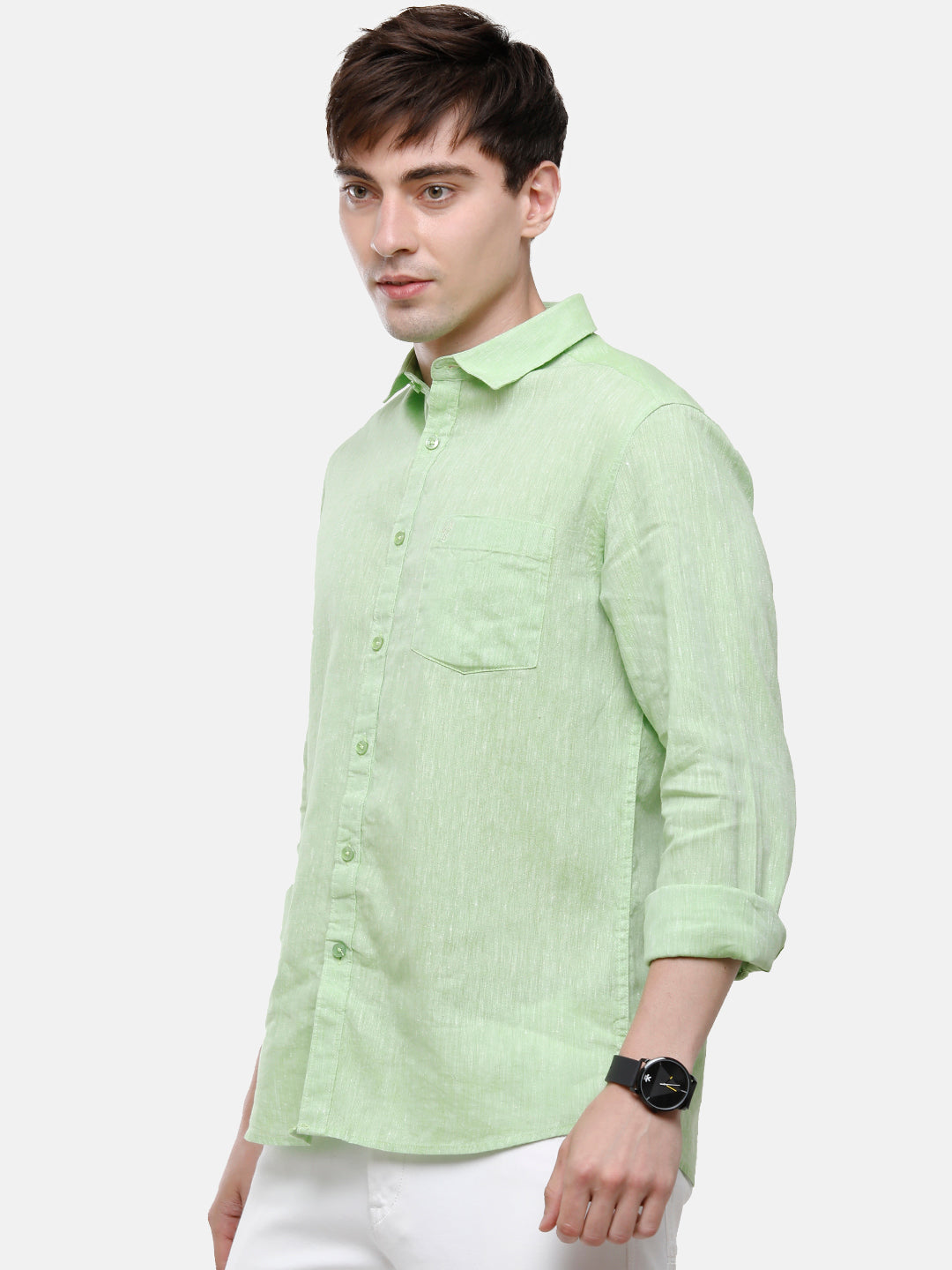 Classic Polo Mens Green Linen Cotton Woven Shirt - Porsh Green FS