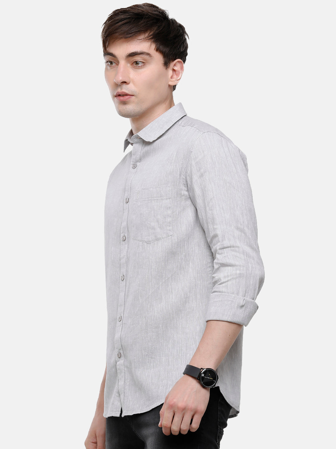 Classic Polo Mens Grey Linen Cotton Woven Shirt - Porsh Grey FS