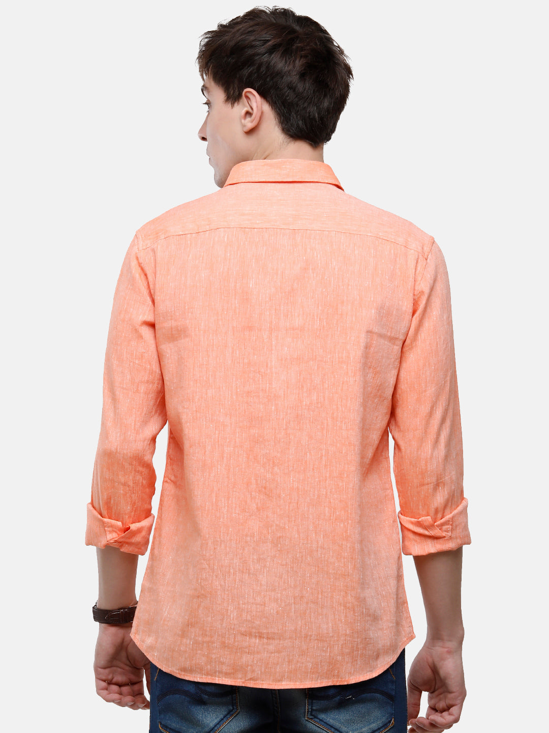 Classic Polo Mens Linen Cotton Solid Woven Shirt - Porsh-Orange FS