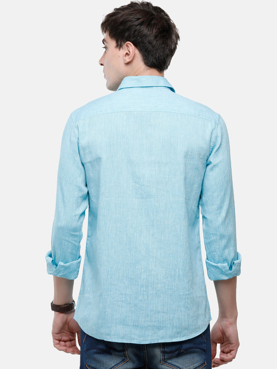 Classic Polo Mens Blue Linen Cotton Woven Shirt - Porsh Blue FS