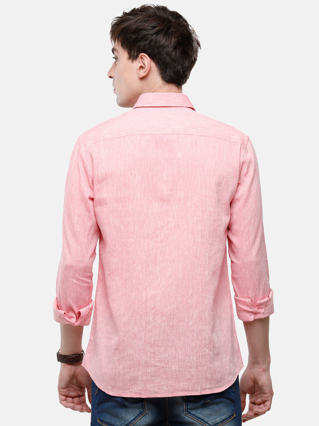 Classic Polo Mens Pink Linen Cotton Solid Full Sleeve Woven Shirt -Porsh Pink FS