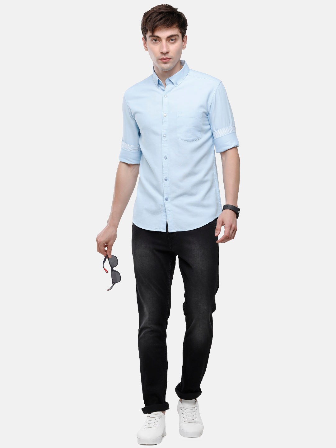 Classic Polo Men's Cotton Light Blue Solid Full Sleeve Shirt - Enzo ...