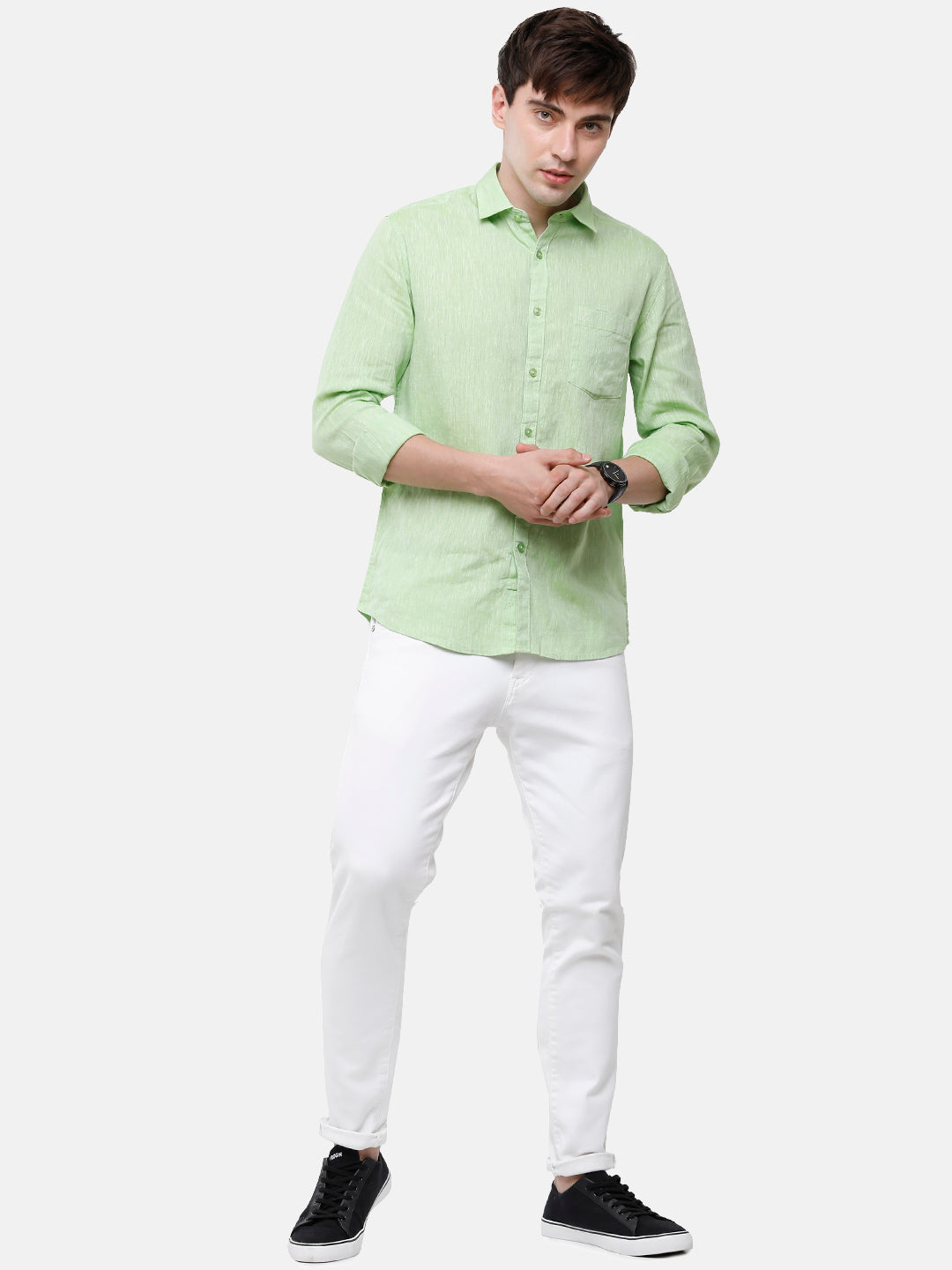 Classic Polo Mens Green Linen Cotton Woven Shirt - Porsh Green FS