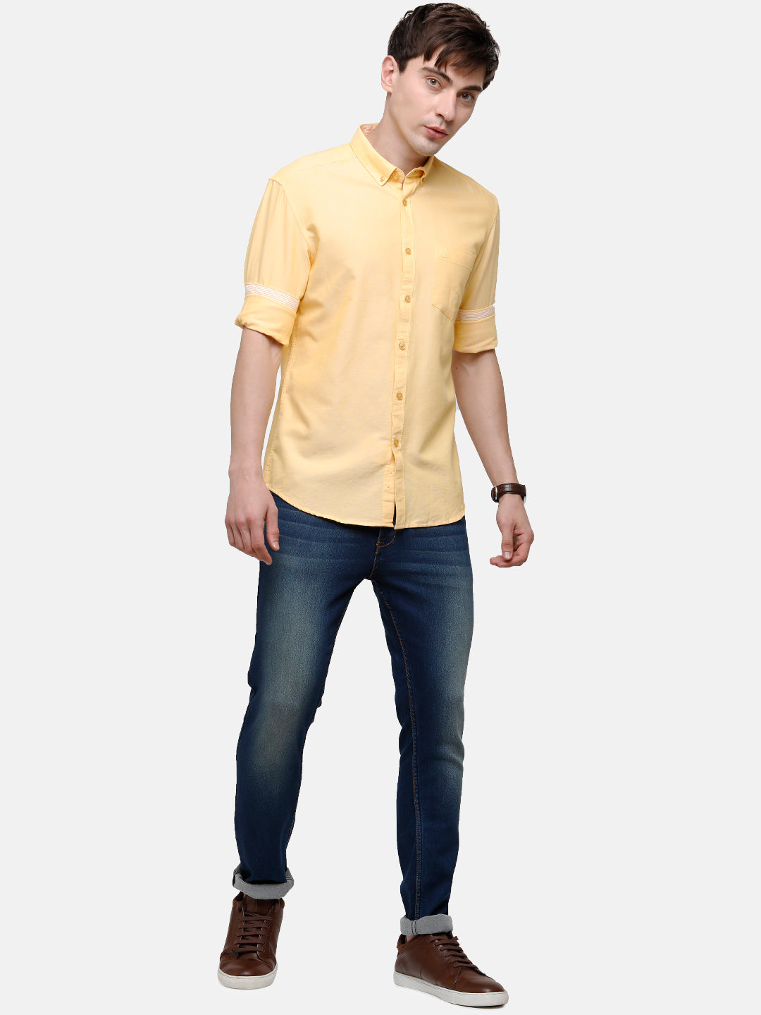 Classic Polo Men's Cotton Yellow Solid Full Sleeve Shirt - Enzo-Yellow-Mf-Fs