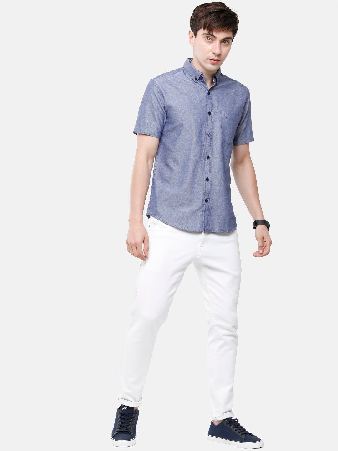 Classic Polo Men's Cotton Navy Solid Half Sleeve Shirt - Enzo Navy Hs