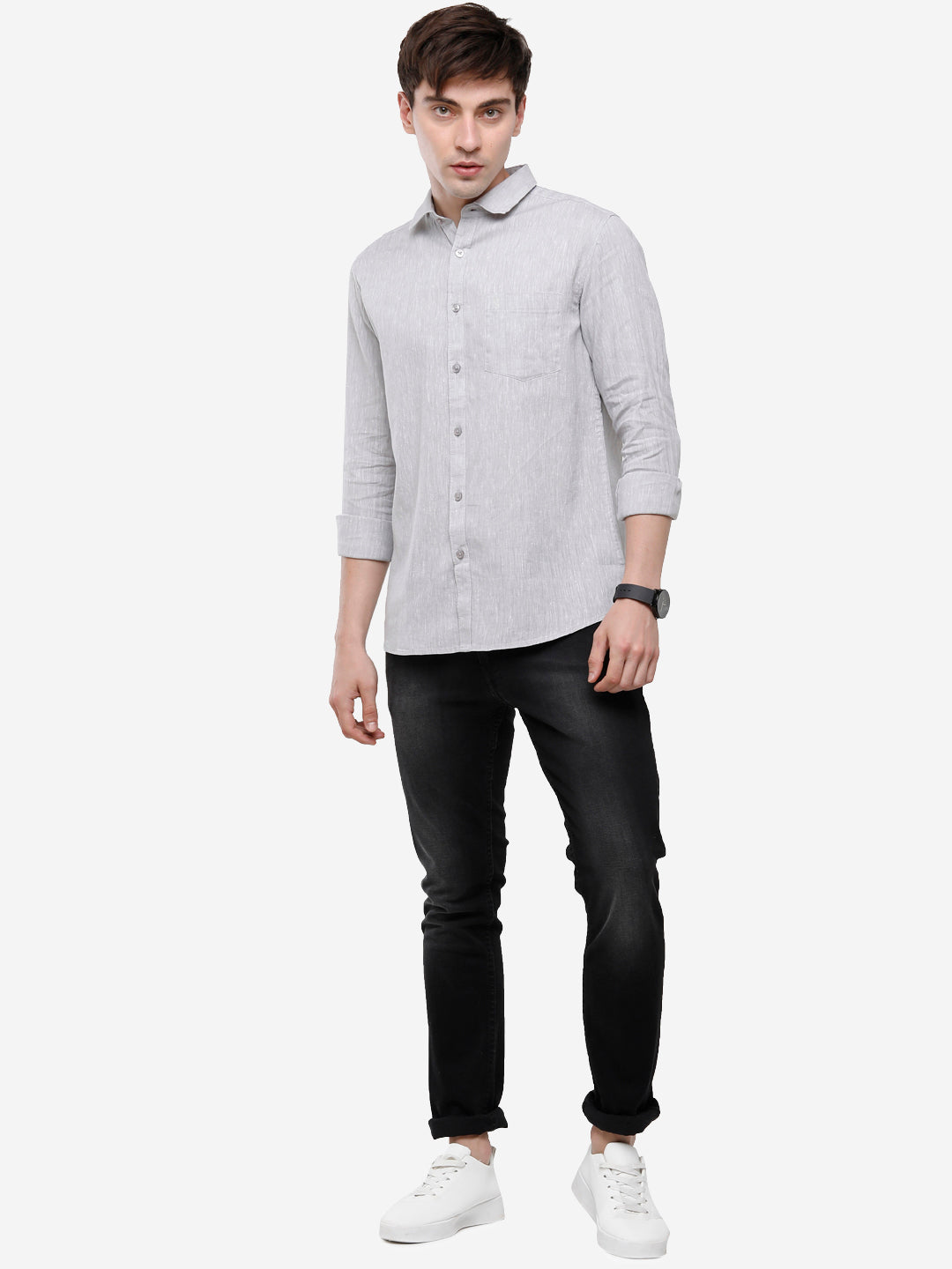 Classic Polo Mens Grey Linen Cotton Woven Shirt - Porsh Grey FS