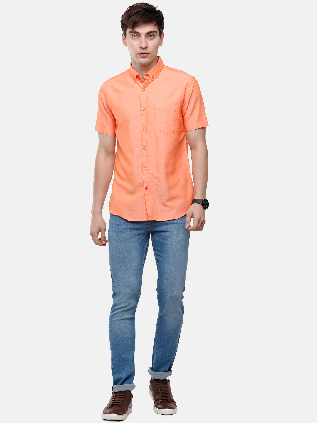 Classic Polo Men's Cotton Orange Solid Half Sleeve Shirt - Enzo-Orange- Hs