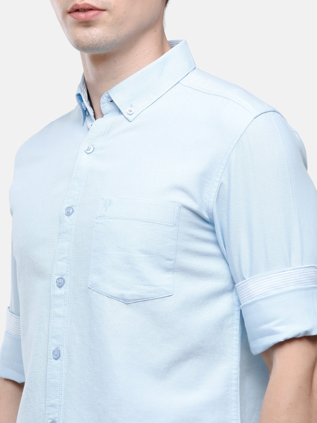 Classic Polo Men's Cotton Light Blue Solid Full Sleeve Shirt - Enzo-Light Blue-Fs