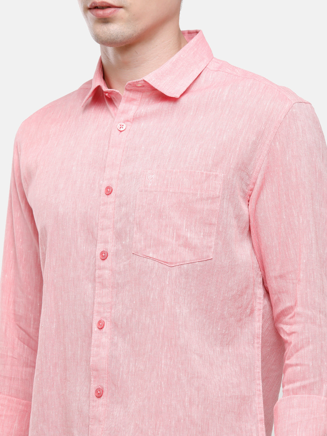 Classic Polo Mens Pink Linen Cotton Solid Full Sleeve Woven Shirt -Porsh Pink FS