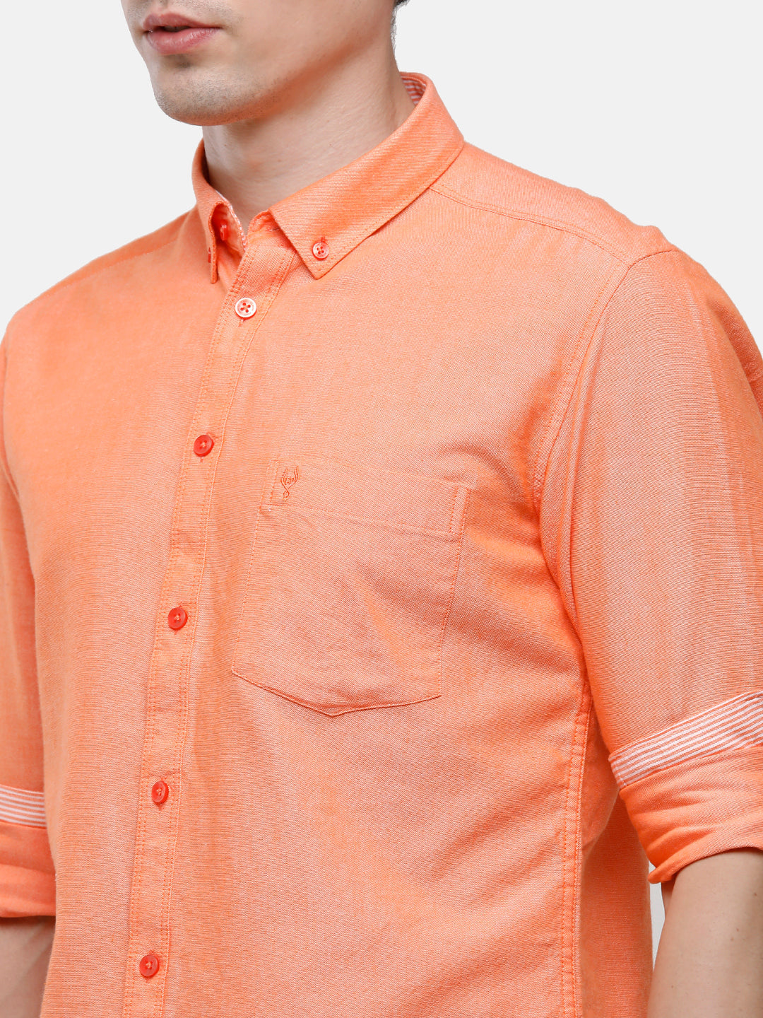 Classic Polo Men's Cotton Orange Solid Full Sleeve Shirt - Enzo-Orange-Fs