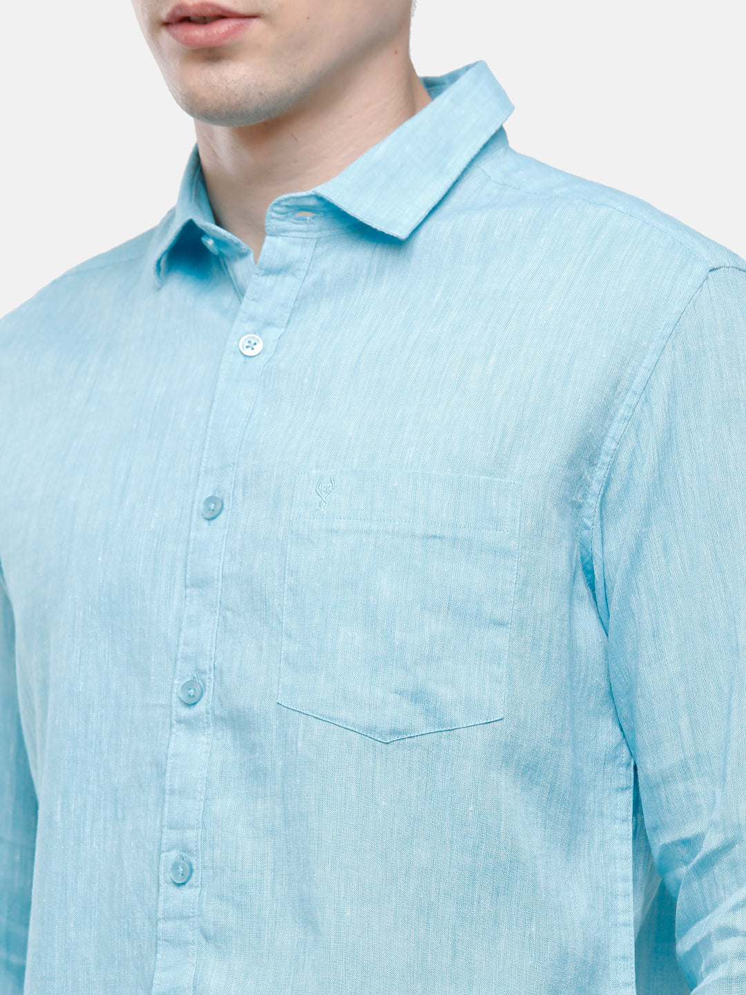 Classic Polo Mens Blue Linen Cotton Woven Shirt - Porsh Blue FS