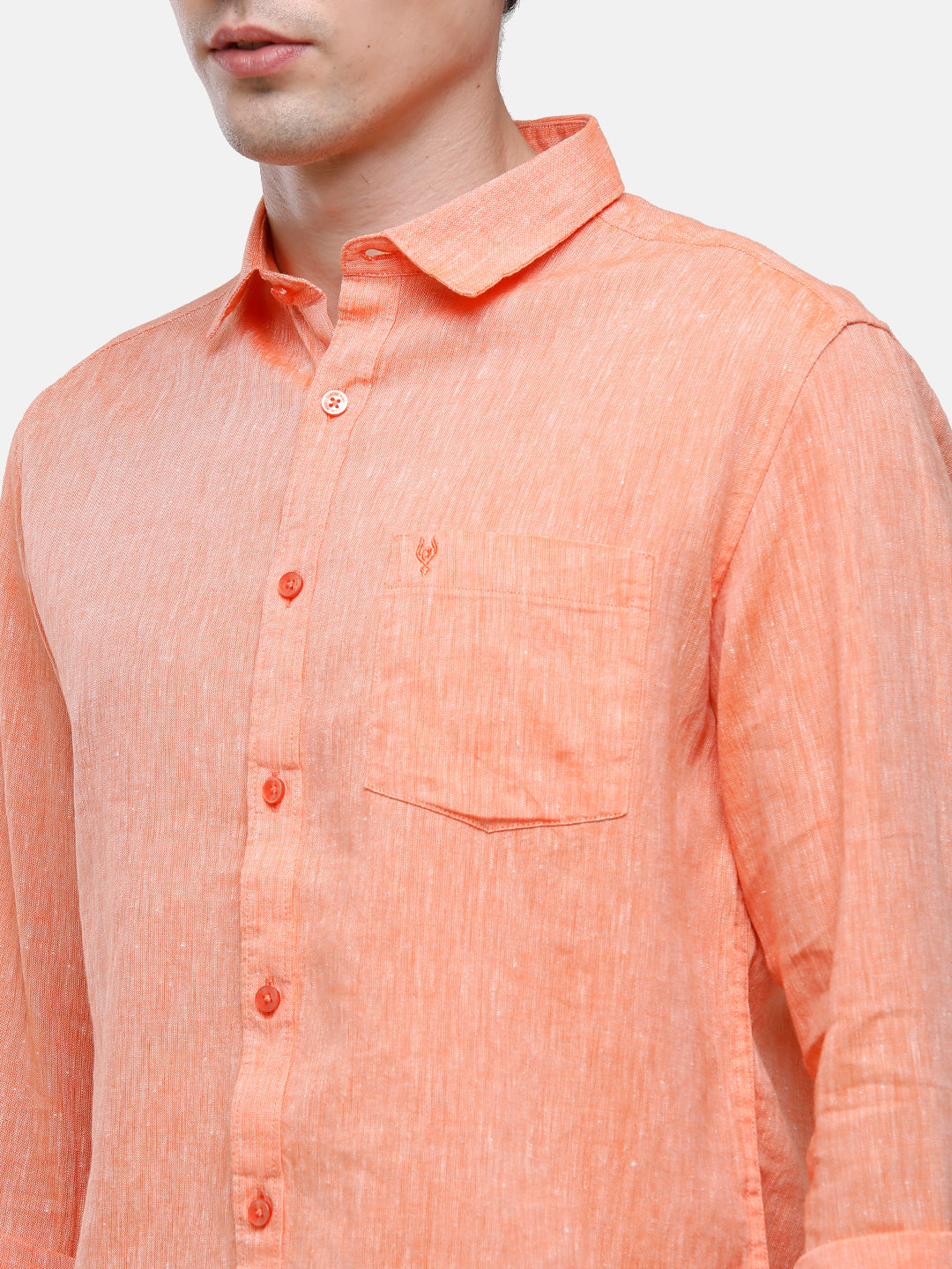Classic Polo Mens Linen Cotton Solid Woven Shirt - Porsh-Orange FS
