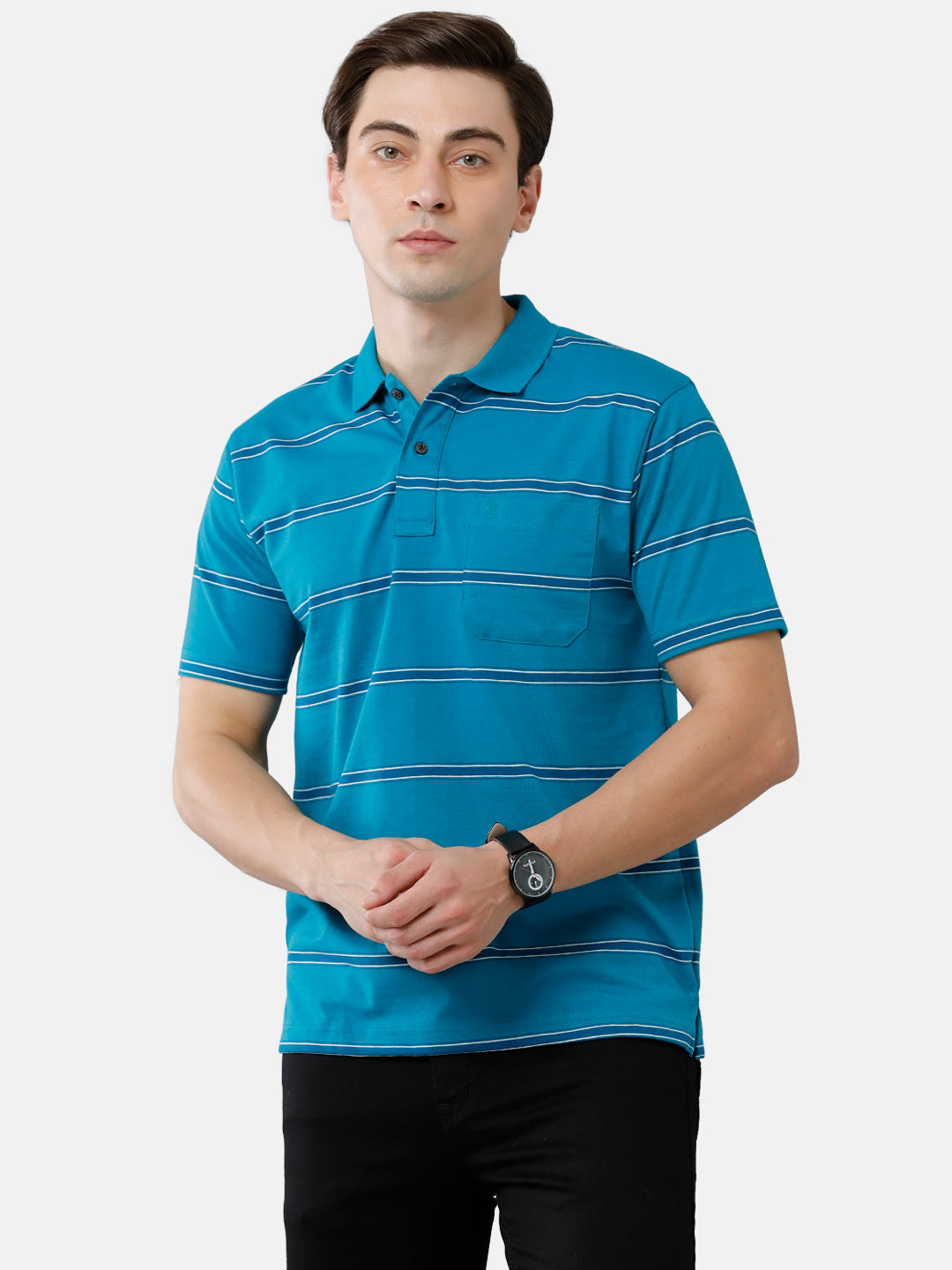 Classic Polo Mens Cotton Blend Striped Authentic Fit Polo Neck Blue Color T-Shirt | Avon 482 A