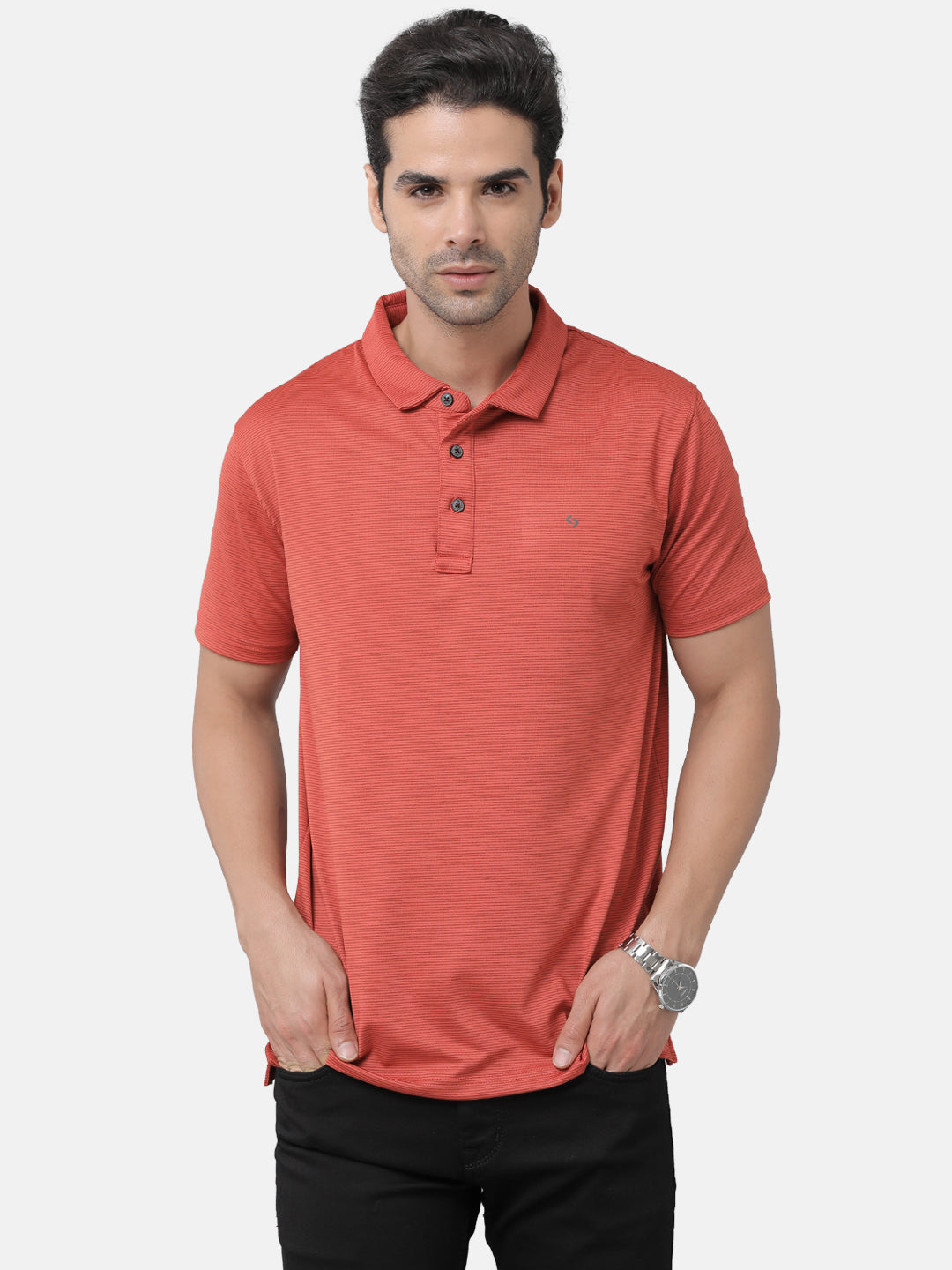 Classic Polo Mens Cotton Striped Slim Fit Polo Neck Red Color T-Shirt | Prm 739c