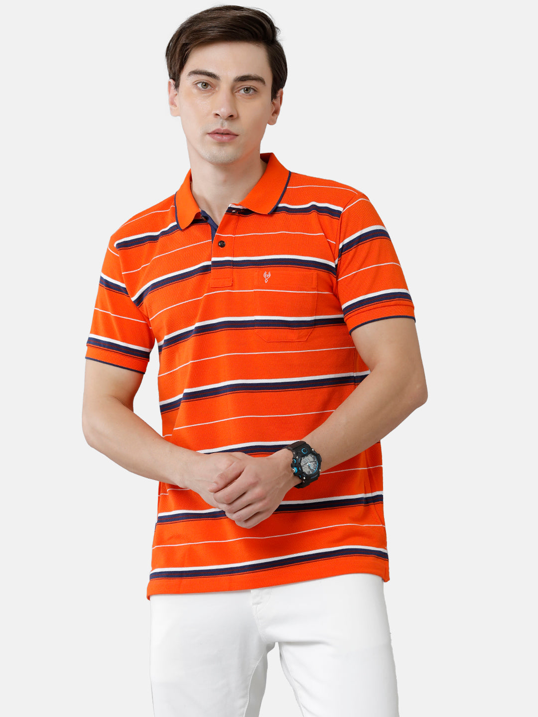 Classic Polo Mens Cotton Blend Striped Slim Fit Polo Neck Orange Color T-Shirt | Nitro 236 A