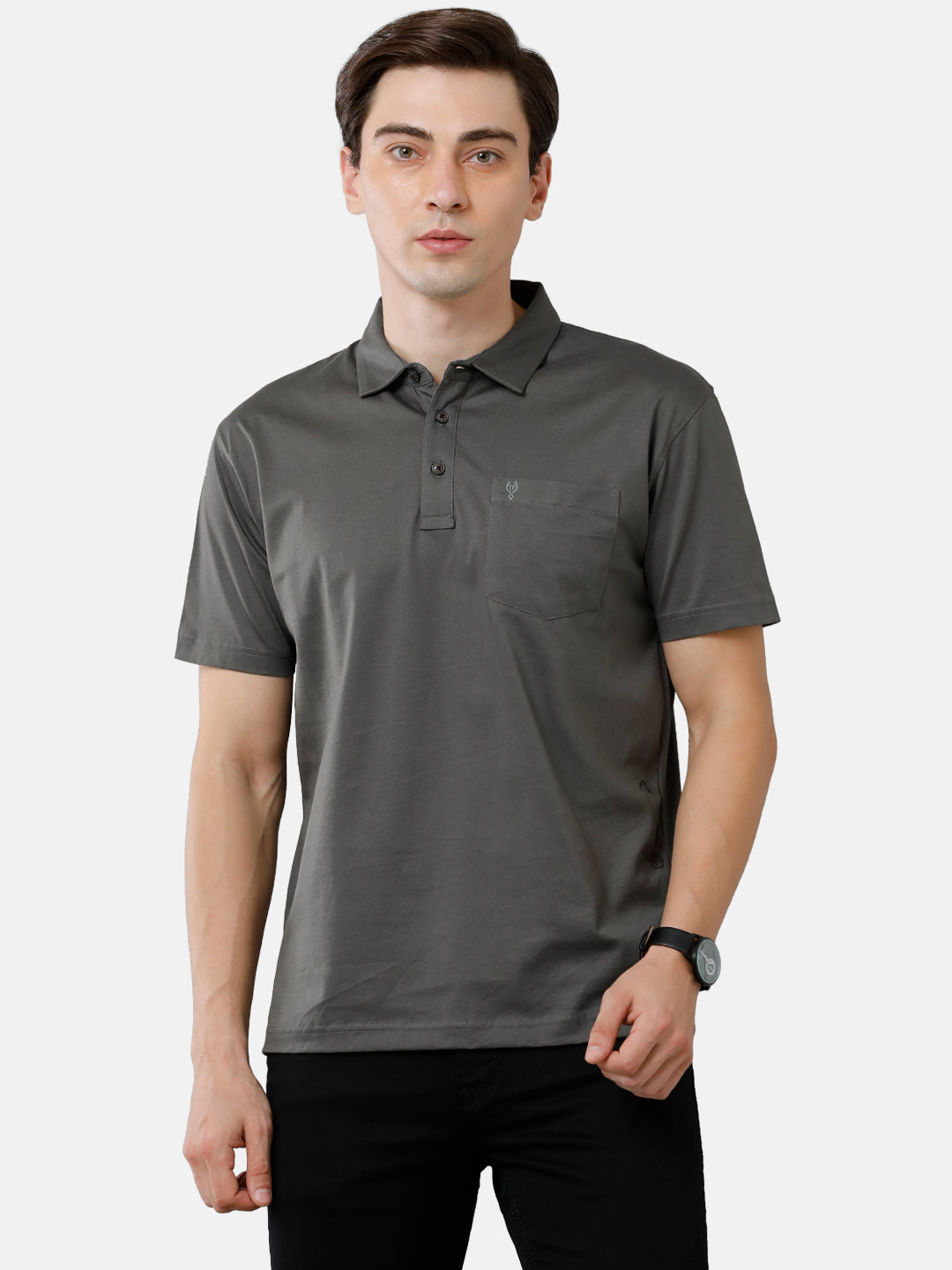 Classic Polo Mens Cotton Half Sleeve Solid Authentic Fit Polo Neck Dark Olive Color T-Shirt | Elite-Dk.Olive