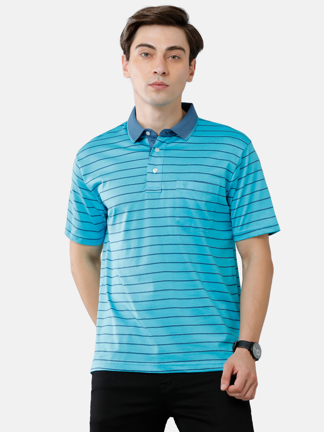 Classic Polo Mens Cotton Striped Authentic Fit Polo Neck Blue Color T-Shirt | Ultimo 276 A
