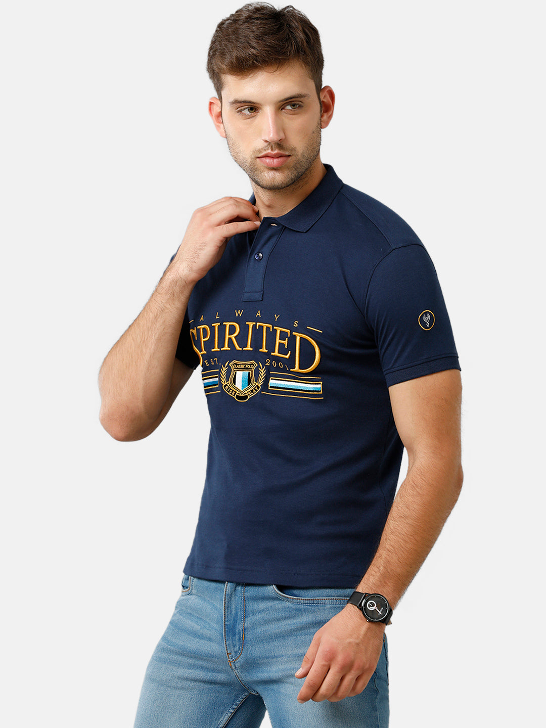 Classic Polo Mens Cotton Half Sleeve Printed Slim Fit Polo Neck Blue Color T-Shirt | Unico 56 B