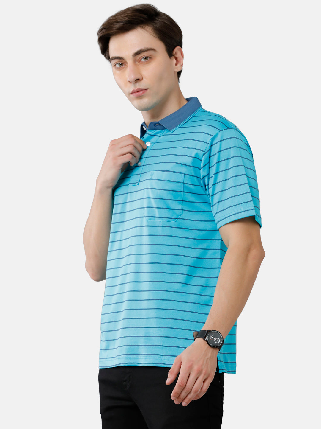 Classic Polo Mens Cotton Striped Authentic Fit Polo Neck Blue Color T-Shirt | Ultimo 276 A