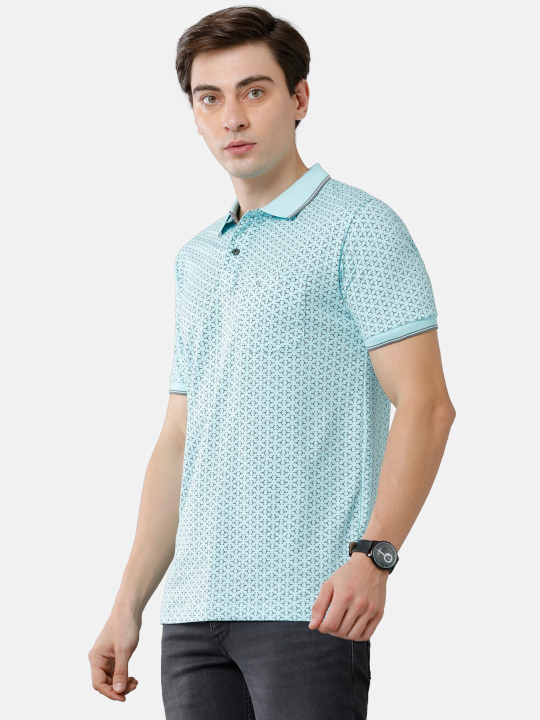 Classic Polo Mens Cotton Printed Slim Fit Polo Neck Sky Blue Color T-Shirt | Bello 173 A