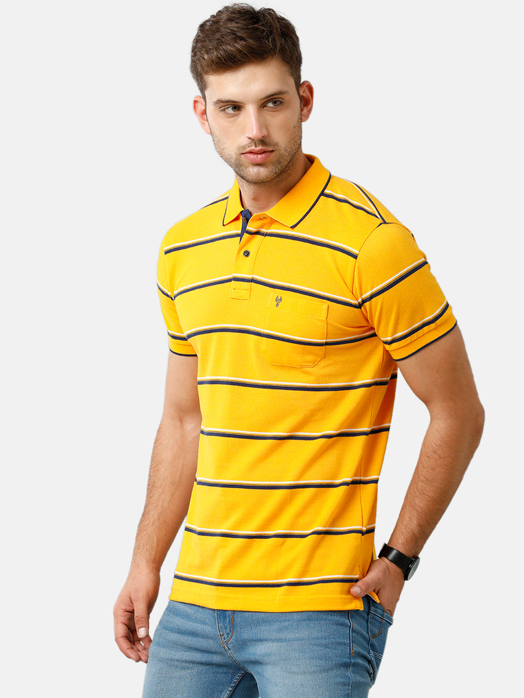 Classic Polo Mens Cotton Blend Half Sleeve Striped Slim Fit Polo Neck Yellow Color T-Shirt | Nitro 237 A