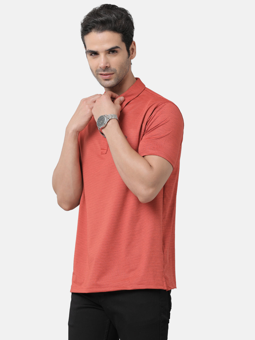 Classic Polo Mens Cotton Striped Slim Fit Polo Neck Red Color T-Shirt | Prm 739c