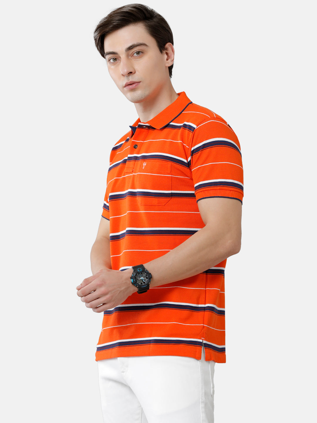 Classic Polo Mens Cotton Blend Striped Slim Fit Polo Neck Orange Color T-Shirt | Nitro 236 A
