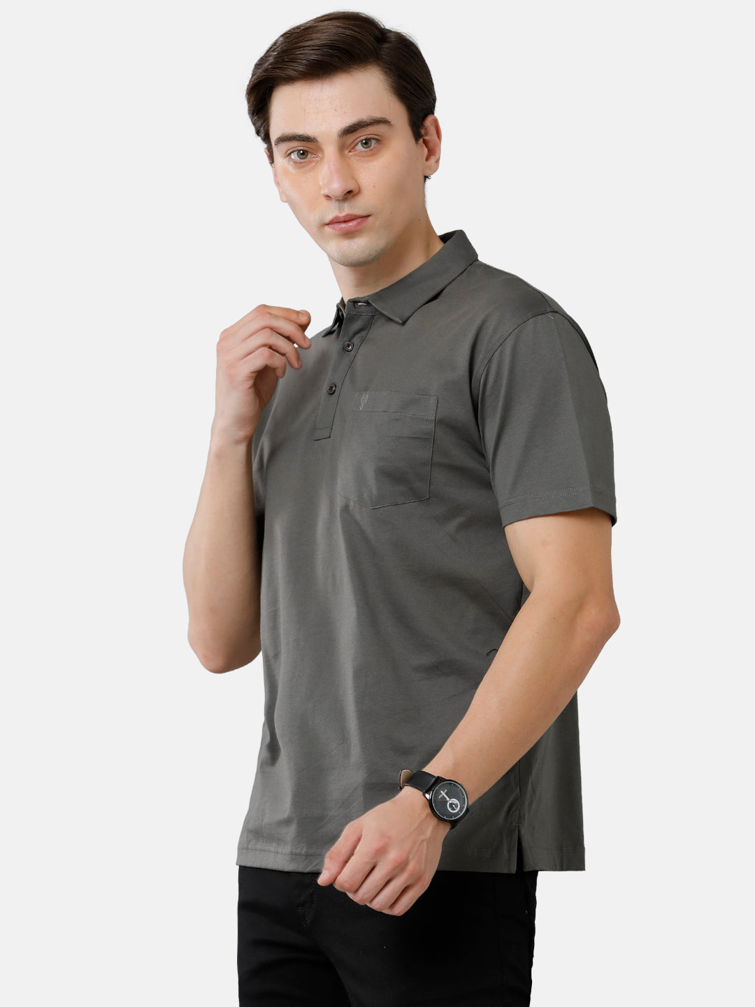 Classic Polo Mens Cotton Half Sleeve Solid Authentic Fit Polo Neck Dark Olive Color T-Shirt | Elite-Dk.Olive
