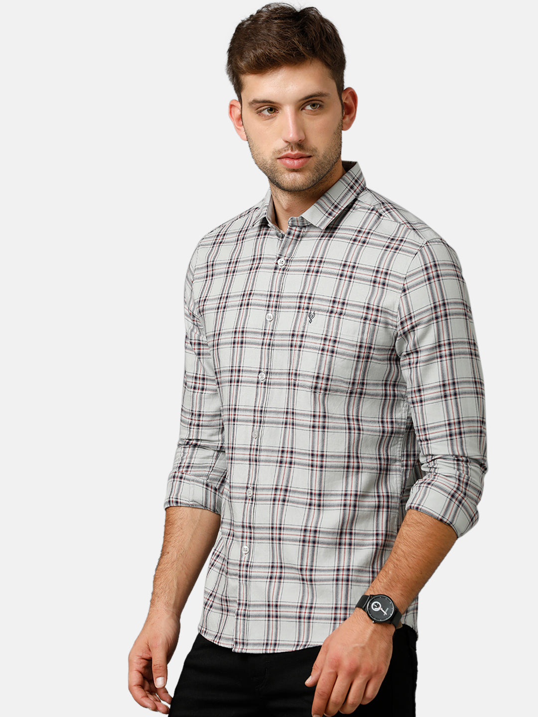 Classic Polo Mens Cotton Full Sleeve Checked Slim Fit Polo Neck Light Green Color Woven Shirt | SN1 134 B