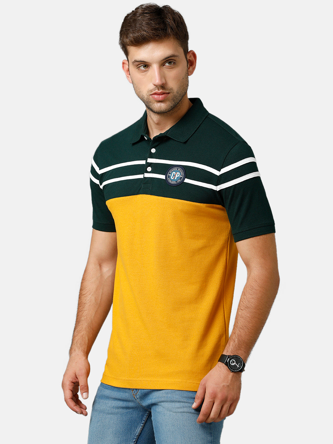 Classic Polo Mens Cotton Half Sleeve Color Block Slim Fit Polo Neck Multicolor T-Shirt | Prm 682 B