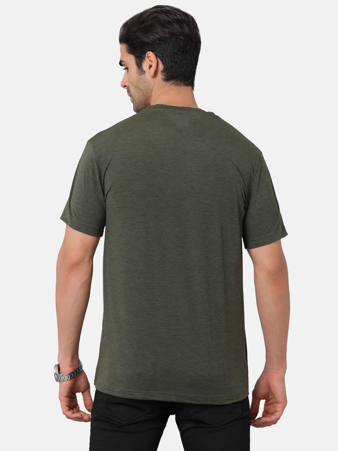 Classic Polo Mens Cotton Chest Print Slim Fit Round Neck Green Color T-Shirt | Baleno 483