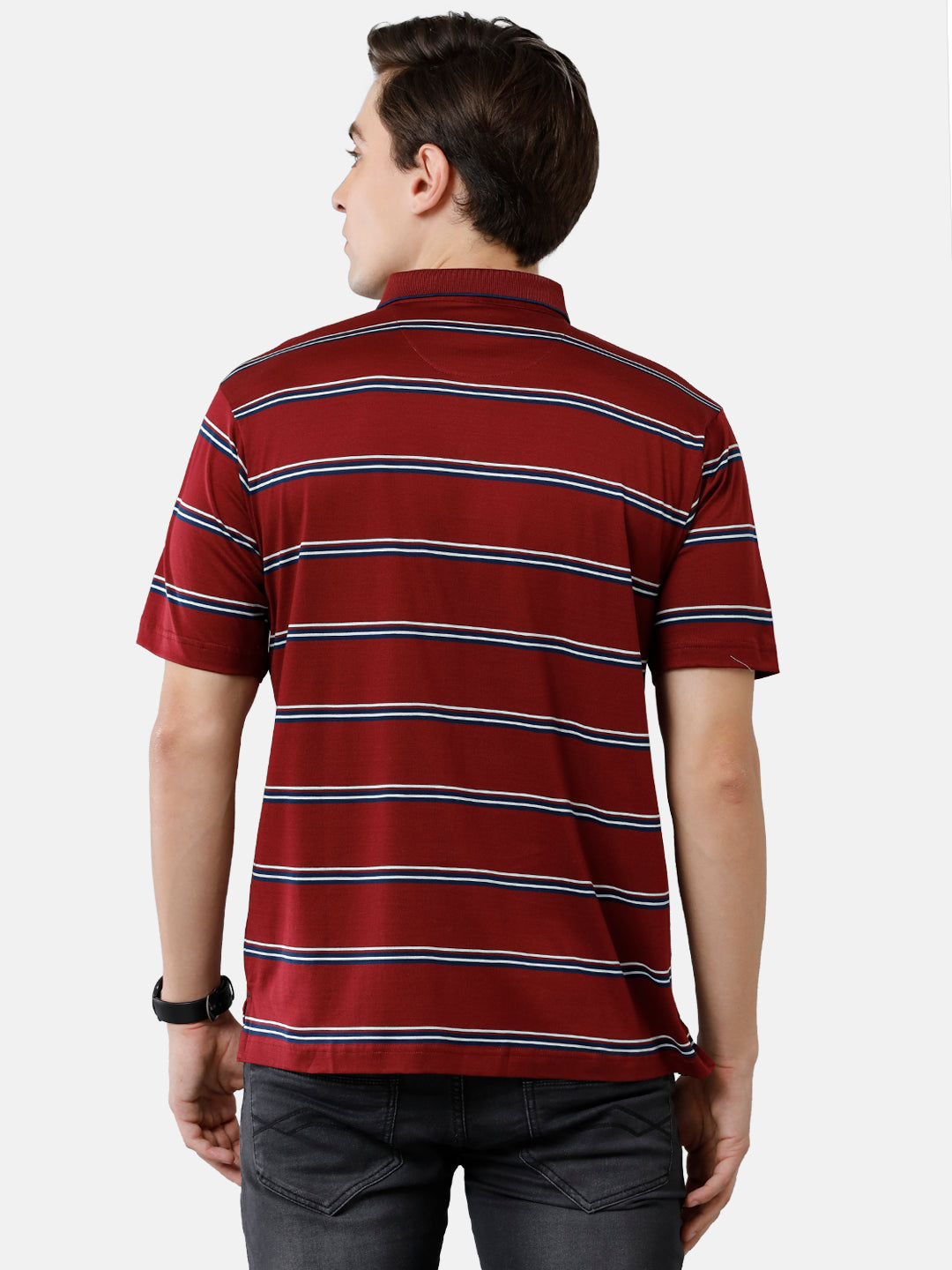 Classic Polo Mens Cotton Striped Authentic Fit Polo Neck Maroon Color T-Shirt | Ultimo 277 B