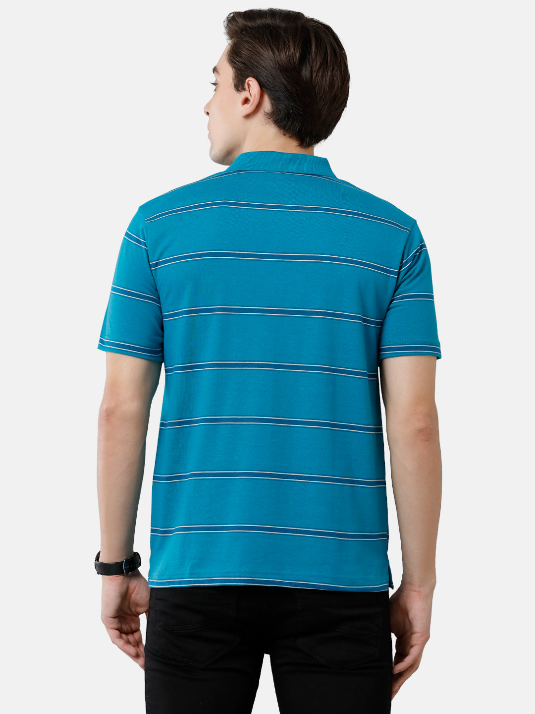 Classic Polo Mens Cotton Blend Striped Authentic Fit Polo Neck Blue Color T-Shirt | Avon 482 A
