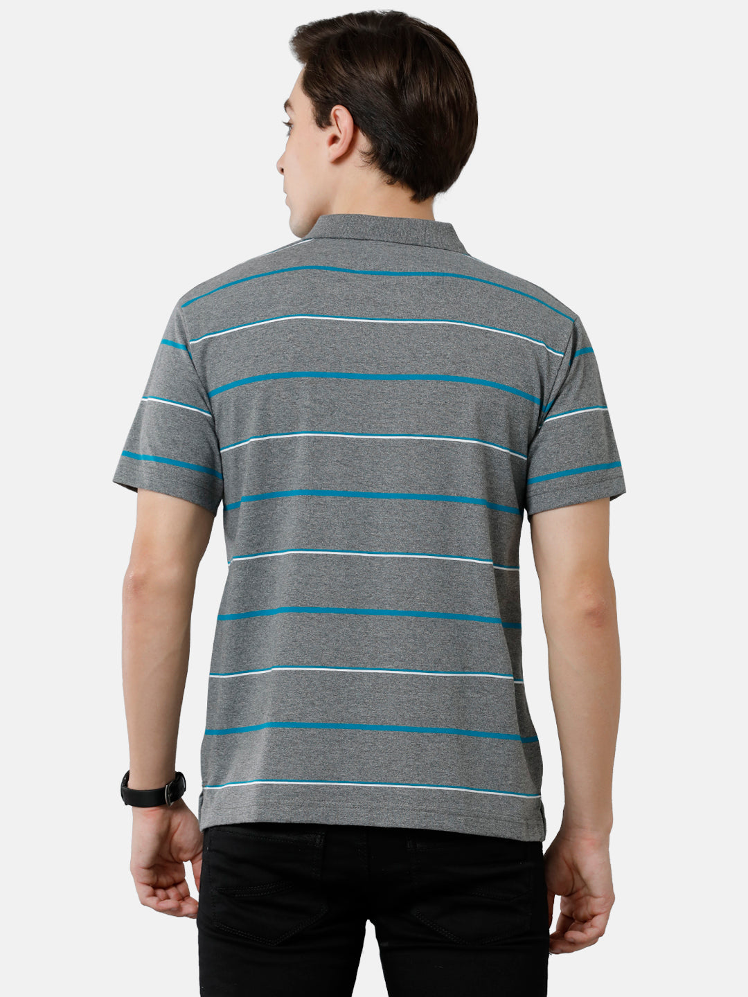 Classic Polo Mens Cotton Blend Striped Authentic Fit Polo Neck Dark Grey Color T-Shirt | Avon 483 B