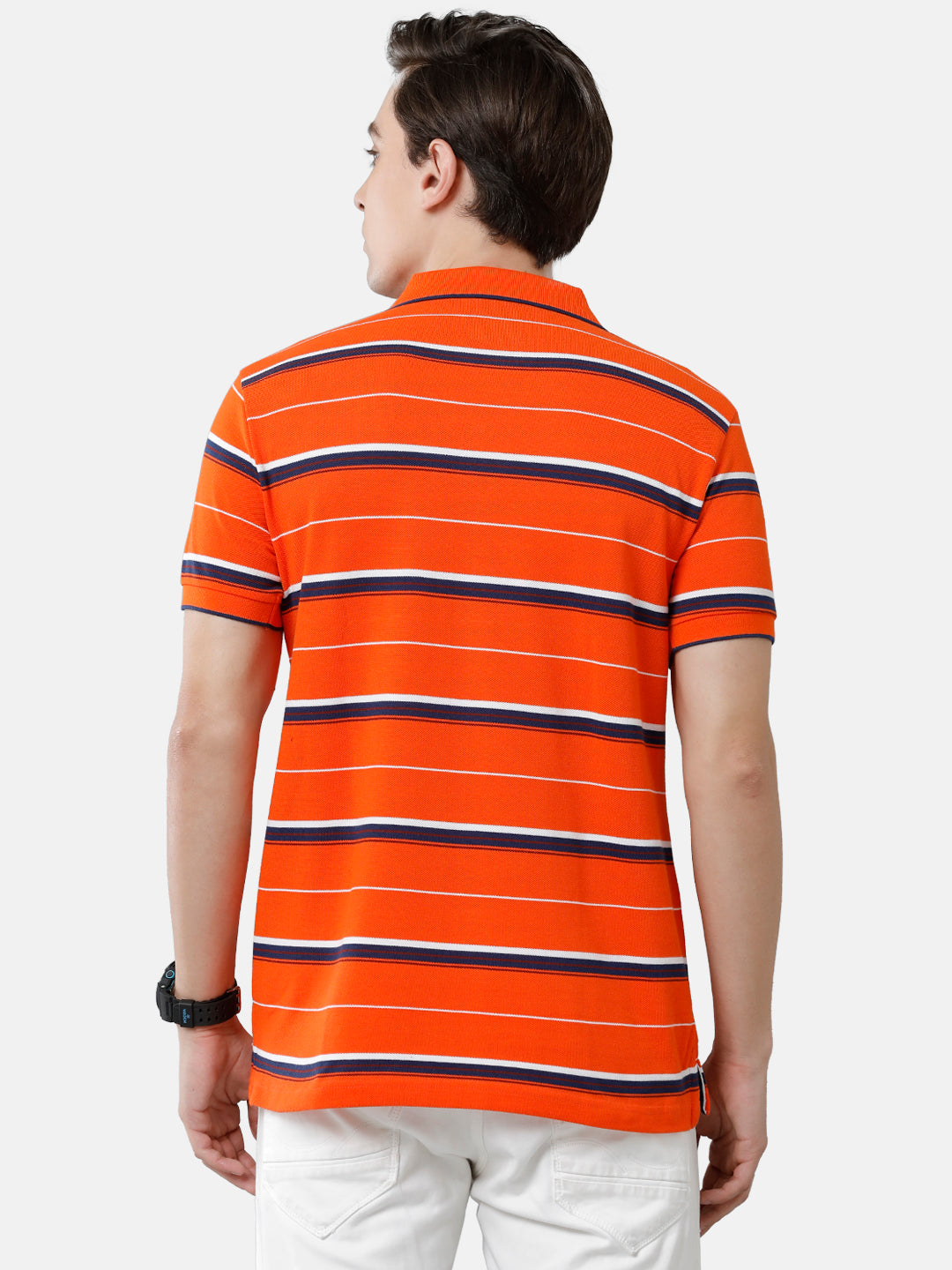 Classic Polo Mens Cotton Blend Striped Slim Fit Polo Neck Orange Color T-Shirt | Nitro 236 A
