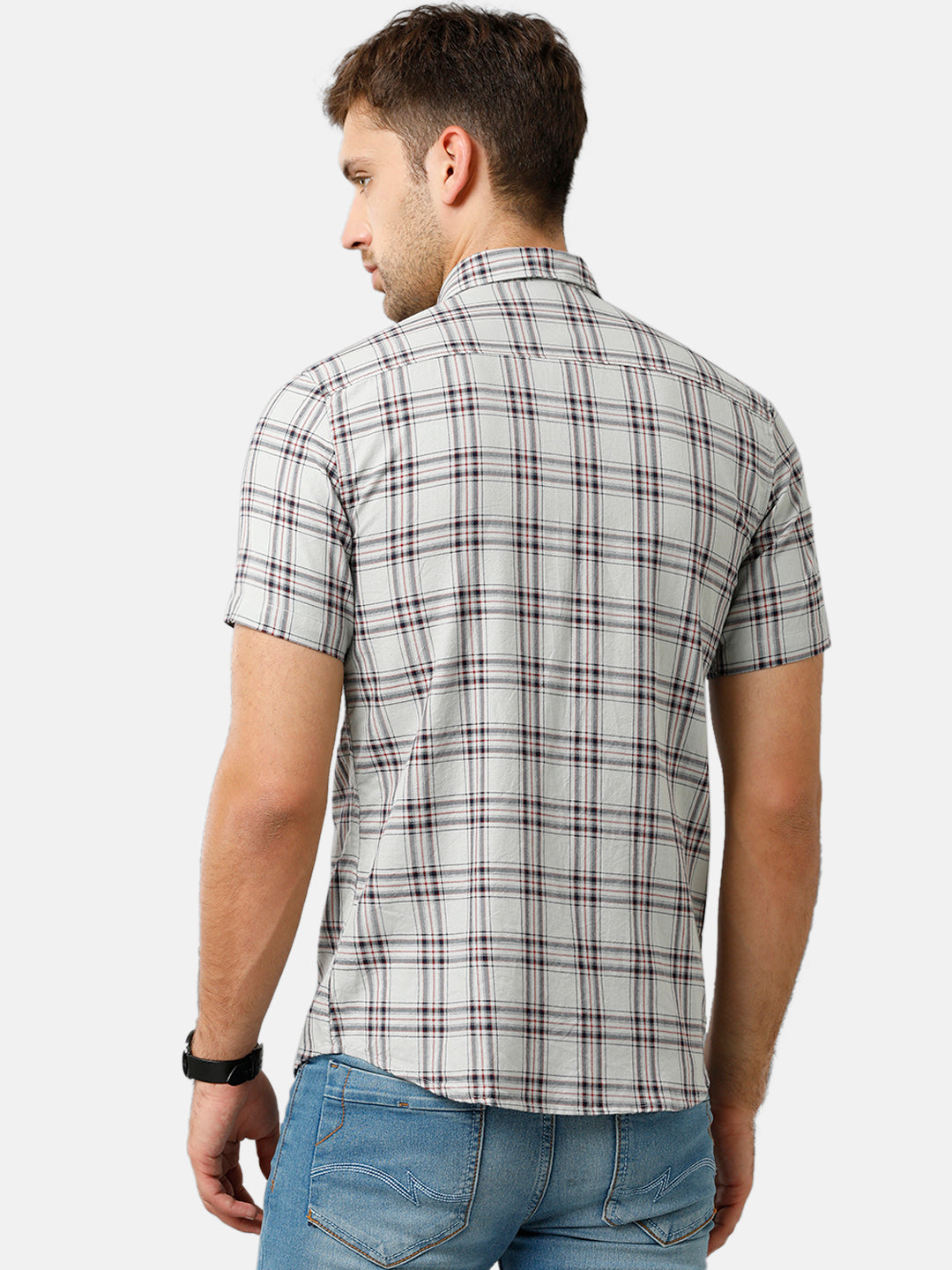 Classic Polo Mens Cotton Half Sleeve Checked Slim Fit Polo Neck Light Green Color Woven Shirt | SN1 134 B