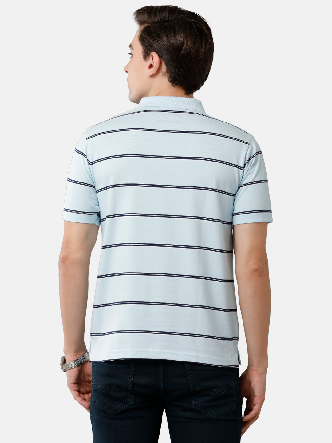 Classic Polo Mens Cotton Blend Striped Authentic Fit Polo Neck Sky Blue Color T-Shirt | Avon 476 B
