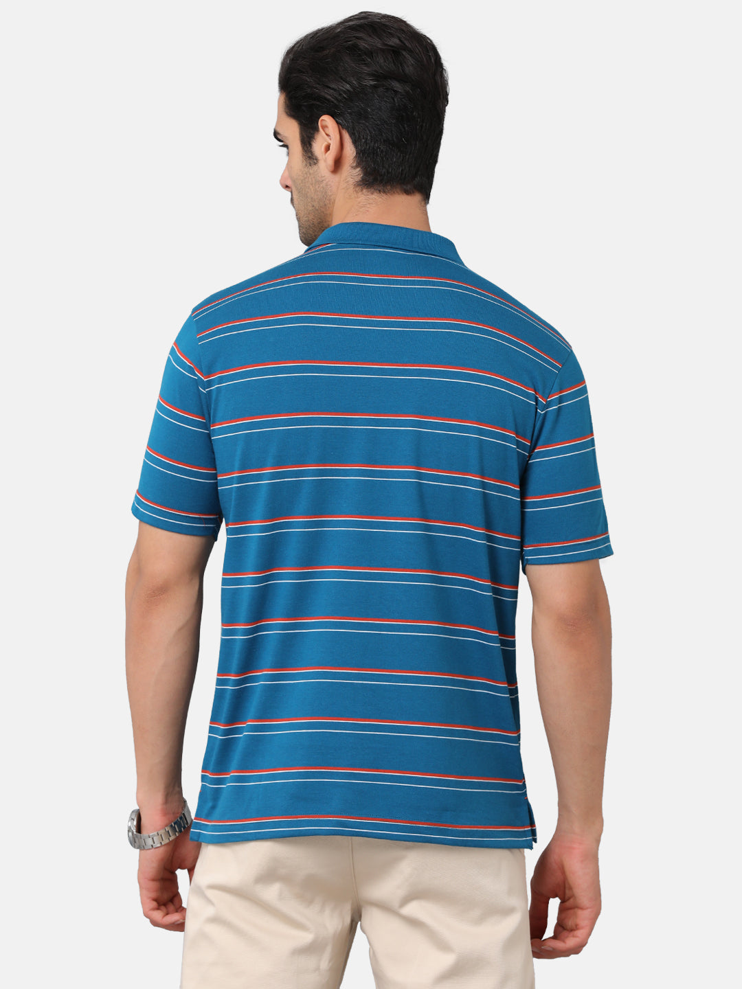 Classic Polo Mens Cotton Blend Striped Authentic Fit Polo Neck Blue Color T-Shirt | Avon 484b