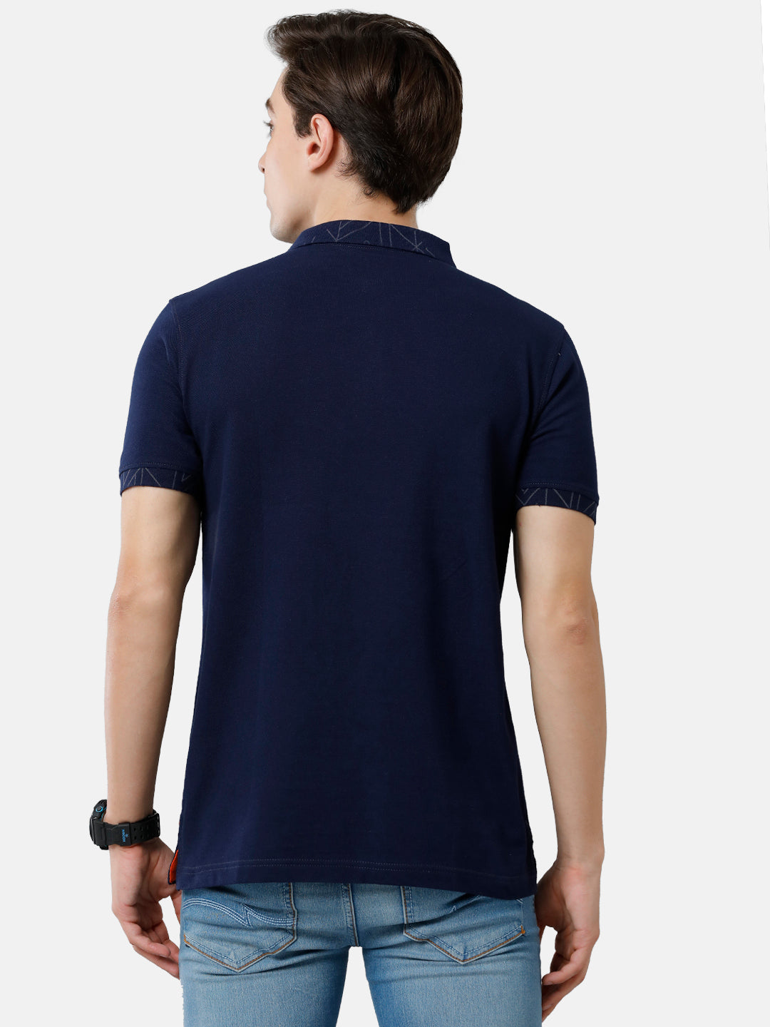 CP BRO Men's Cotton Printed Slim Fit Polo Neck Navy Blue Color T-Shirt | Brp 346