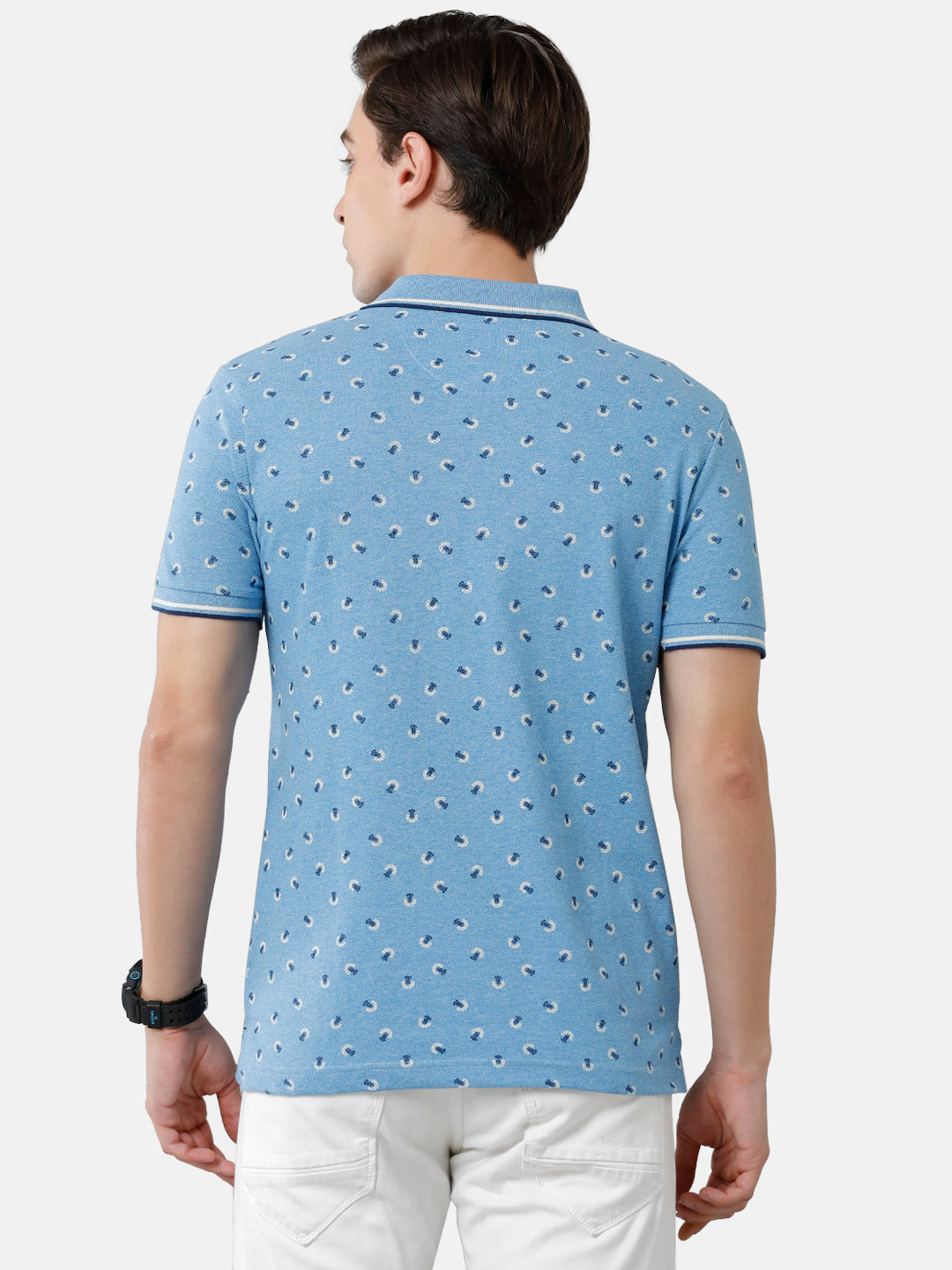Classic Polo Mens Cotton Printed Slim Fit Polo Neck Blue Color T-Shirt | Beau 181 A