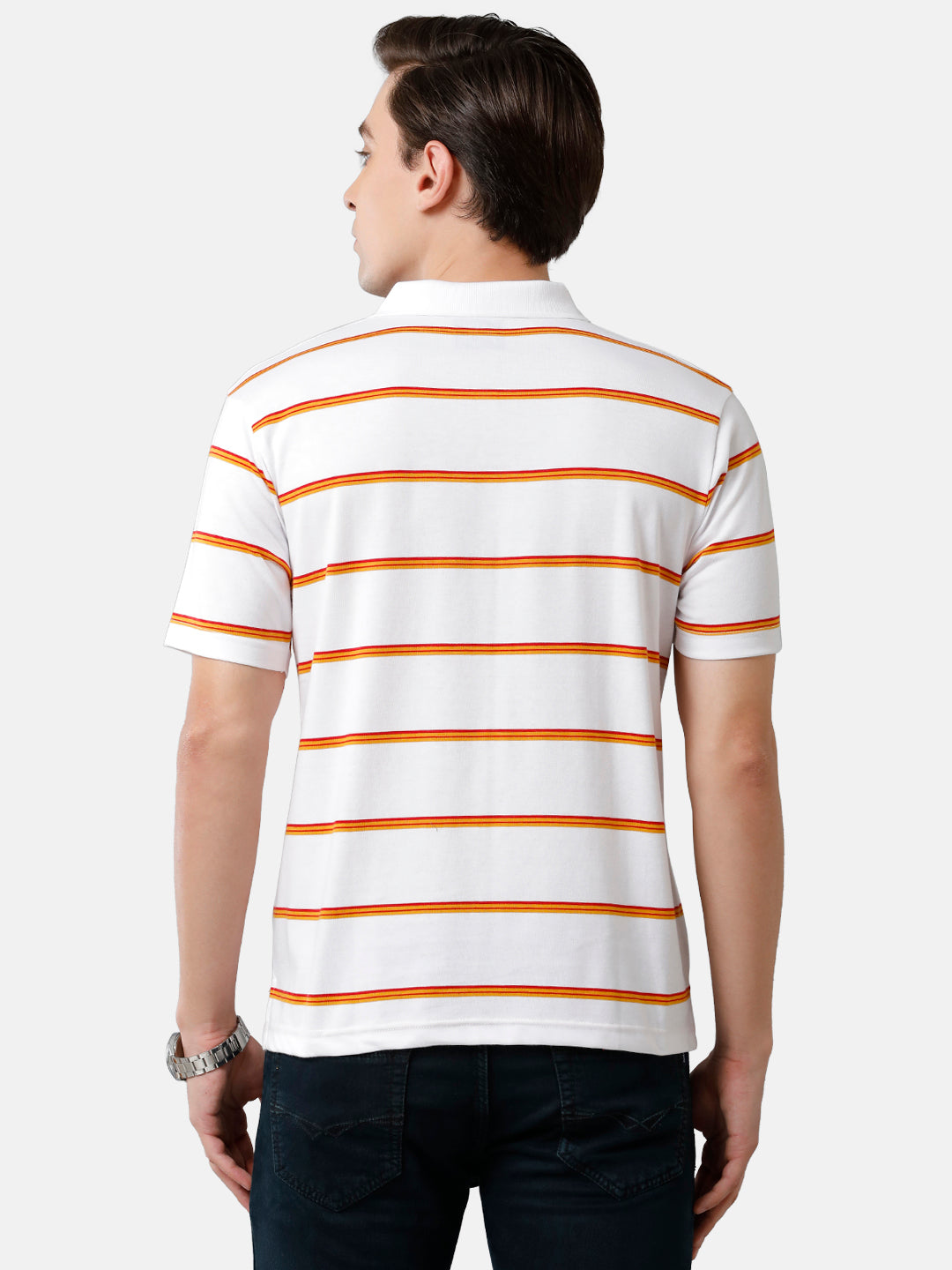 Classic Polo Mens Cotton Blend Striped Authentic Fit Polo Neck White Color T-Shirt | Avon 476 A