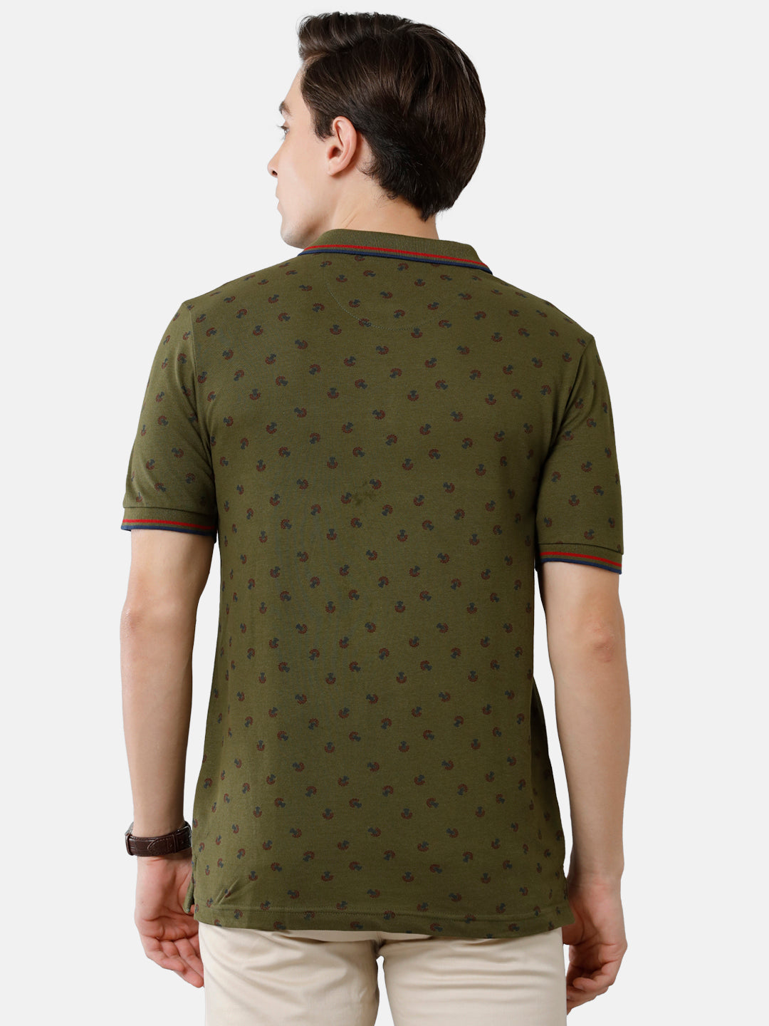 Classic Polo Mens Cotton Printed Slim Fit Polo Neck Olive Green Color T-Shirt | Beau 181 B