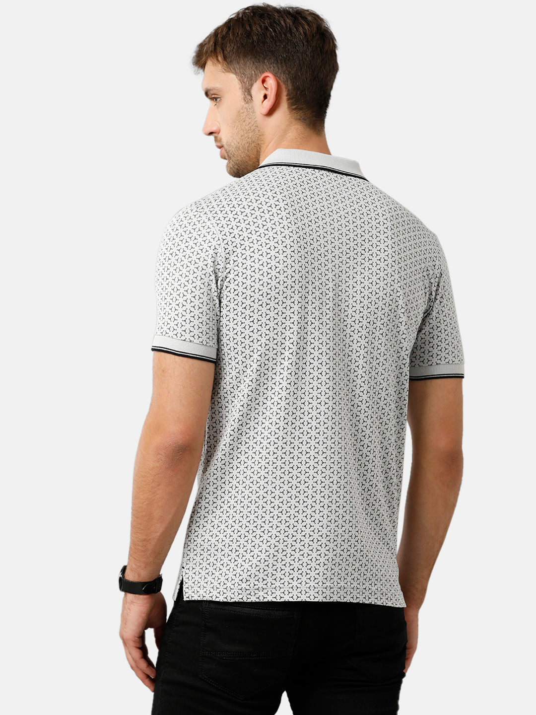 Classic Polo Mens Cotton Half Sleeve Printed Slim Fit Polo Neck Light Grey Color T-Shirt | Bello 173 B