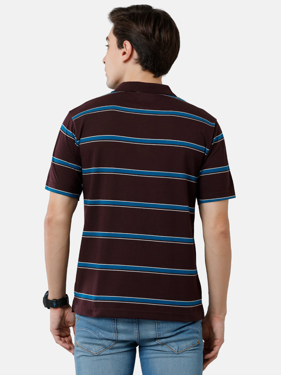 Classic Polo Mens Cotton Blend Half Sleeve Striped Authentic Fit Polo Neck Brown Color T-Shirt | Avon 485 A