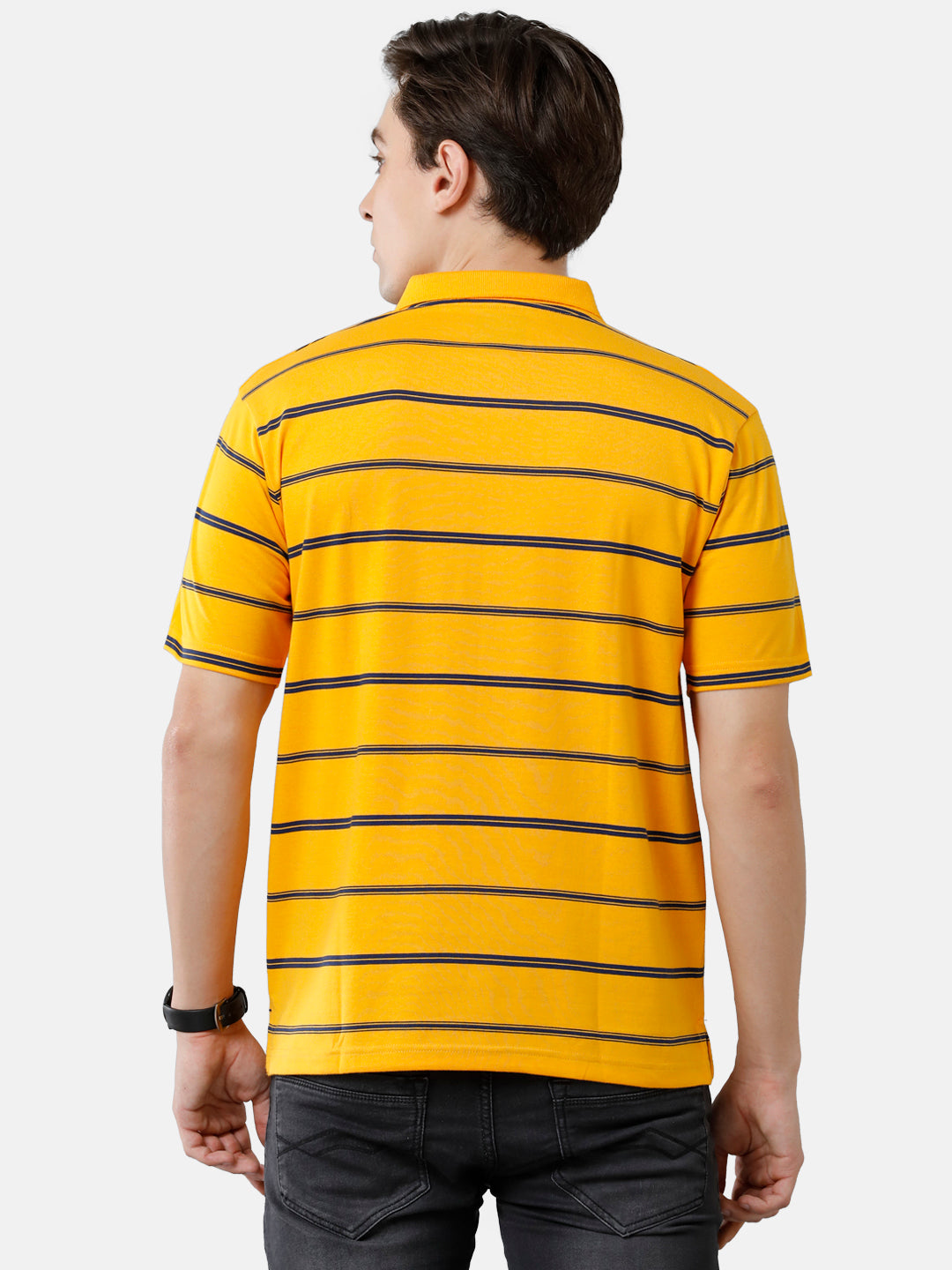 Classic Polo Mens Cotton Blend Striped Authentic Fit Polo Neck Yellow Color T-Shirt | Avon 507 B