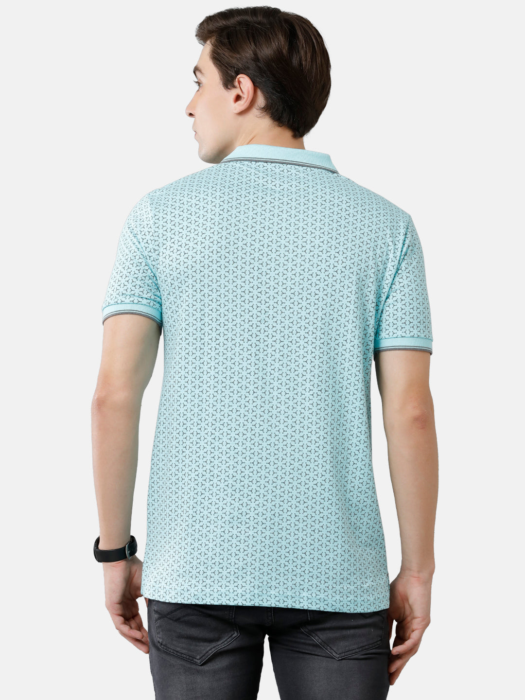Classic Polo Mens Cotton Printed Slim Fit Polo Neck Sky Blue Color T-Shirt | Bello 173 A
