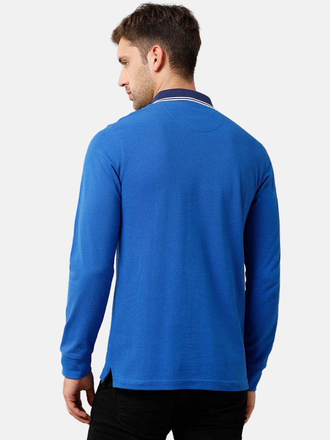 Classic Polo Mens Cotton Full Sleeve Printed Slim Fit Polo Neck Blue Color T-Shirt | Verno 254 B R
